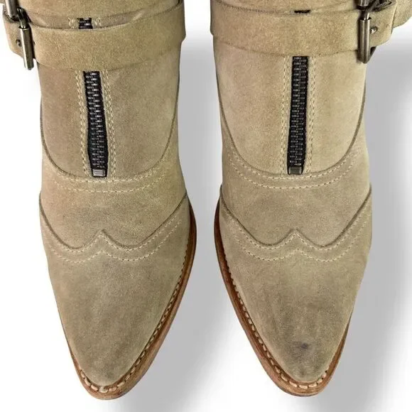 Sendra Western Moto Buckle Ankle Boots Tan Suede Triple Strap Women’s 9.5 - Picture 8 of 13